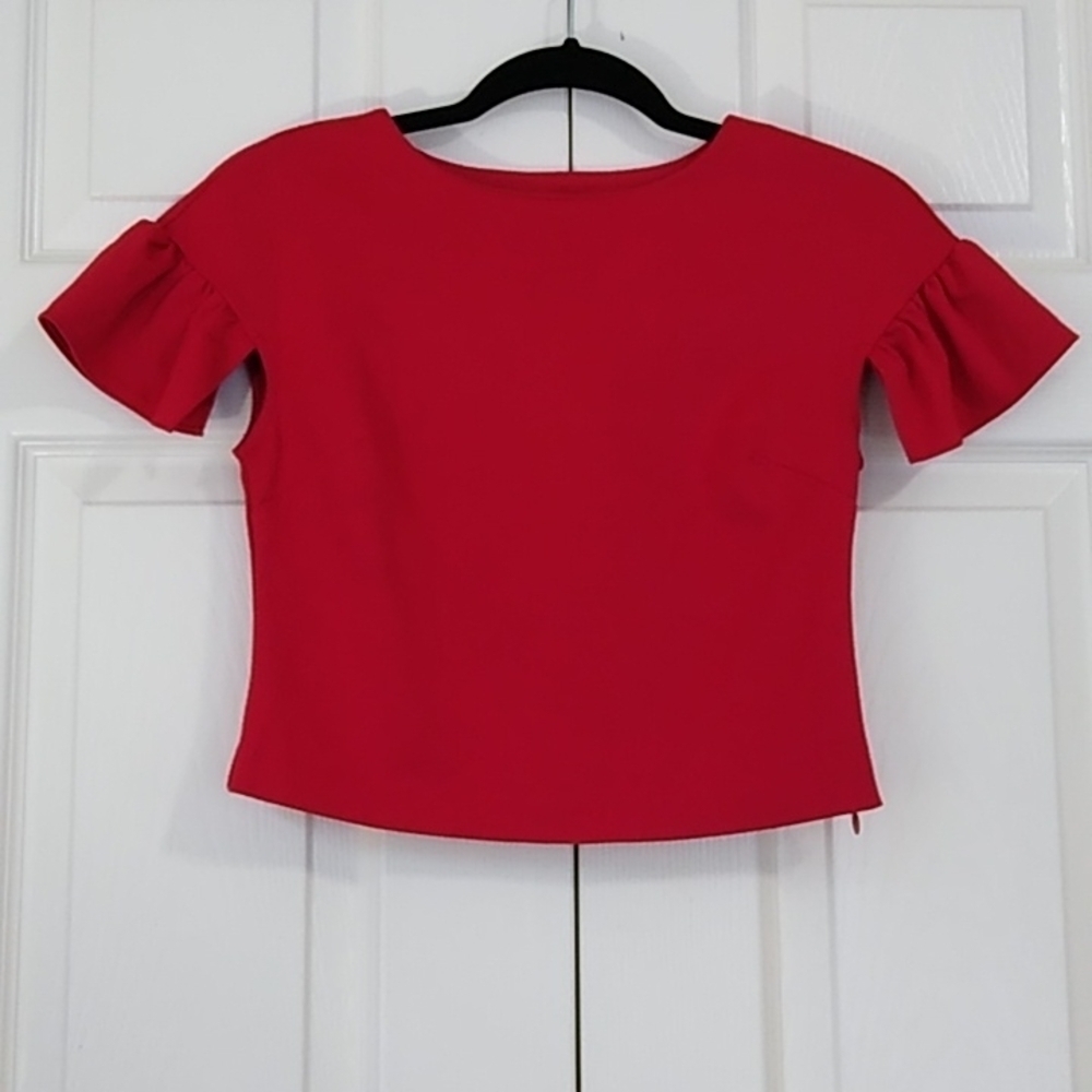 Minan Wong Red Flutter Sleeve Crop Top - Xs - image 4